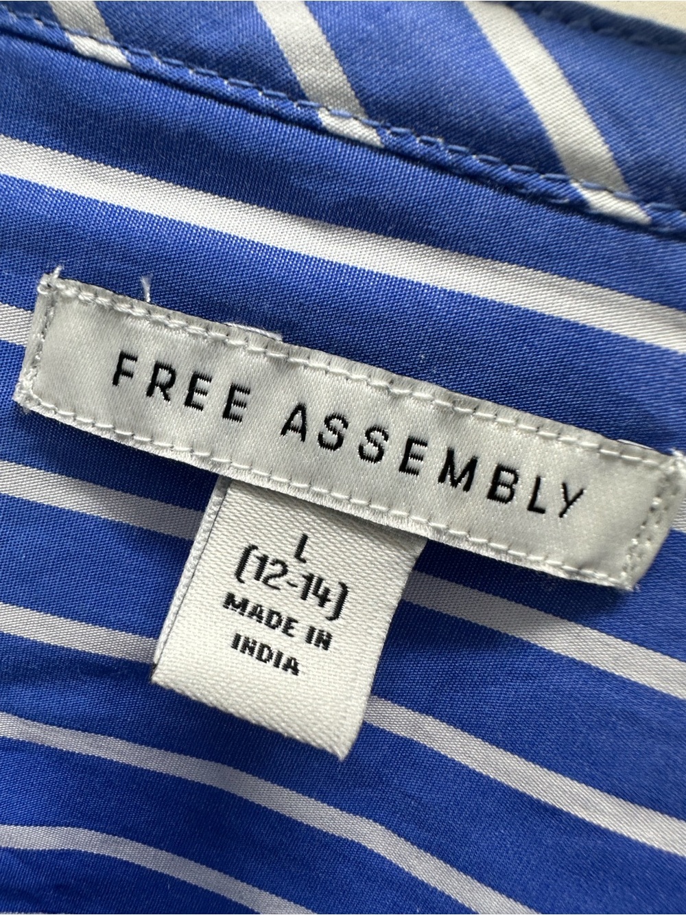 Free Assembly Striped Cotton Midi Shirt Dress Blue White Belted Modest Preppy L - Picture 4 of 14